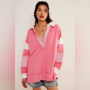 FREE PEOPLE We The Free Clean Prep Polo Top PINK extra small WORN ONCE EXCELLENT
